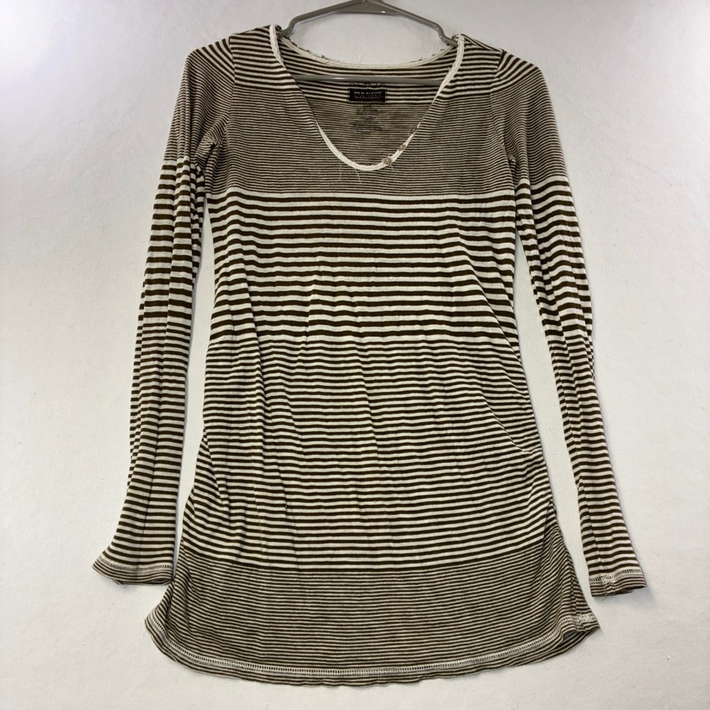 547 Y2K Old Navy Top XS Green Striped Long Sleeve Scoop Neck Slim Layer